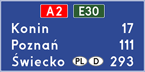 E-14a tablica szlaku drogowego na autostradzie