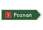 E-3 drogowskaz w kształcie strzały do miejscowości wskazujący numer drogi