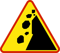 znak: spadające odłamki skalne