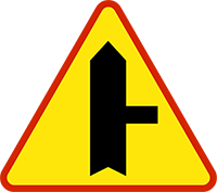 znak skrzyżowanie z drogą podporządkowaną po prawej stronie
