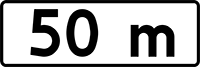 T-21 tabliczka wskazująca odległość znaku od miejsca, od którego lub w którym zakaz obowiązuje